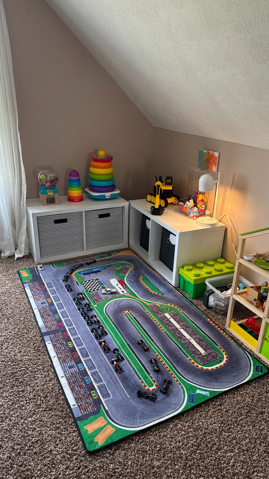Motorsports park rug in toy nook