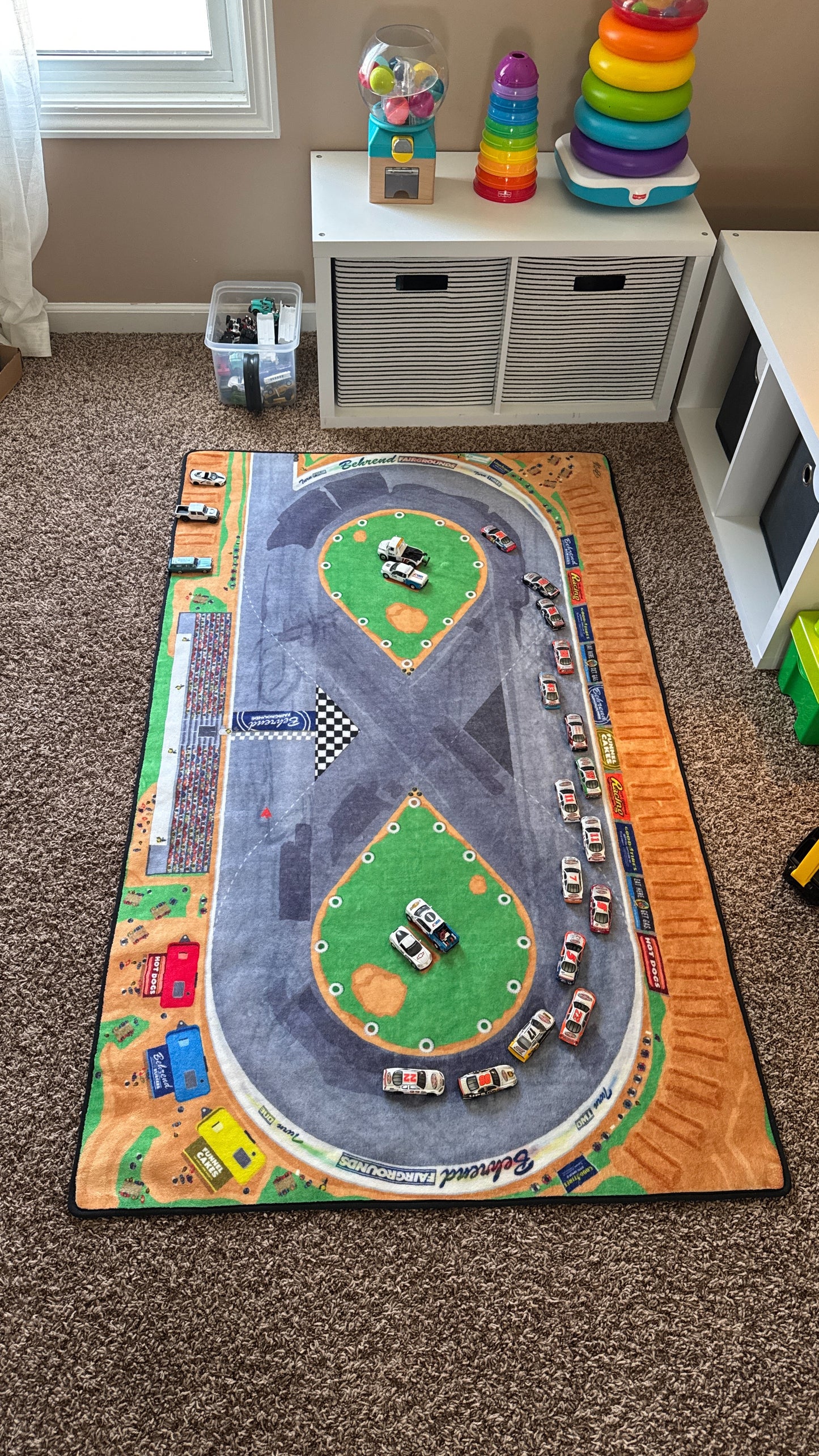 Behrend Fairgrounds racetrack rug with cars